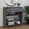Dark Grey Solid Pine Console Table with Drawers and Sliding Doors