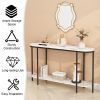 2-Tier Console Table with Storage Shelves – Narrow Entryway Table with Faux Marble Top