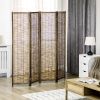 Hand Woven 4-Panel Room Divider – Folding Privacy Screen with Reed Panels & Wood Frame, 63" x 67" Brown