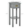 2-Tier Tall Side Table, Night Stand Narrow Accent Table with Drawer & Bottom Shelf, Gray