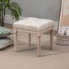 Vintage Tufted Ottoman 15.75" Beige Foot Stool with Rustic Wood Legs