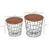 End Tables Set of 2 – Nesting Round Accent Side Tables with Removable Top and Storage, Black & Brown