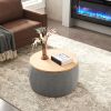 Round Storage Ottoman 2-in-1 – Velvet Upholstered Footstool and End Table, Dark Grey