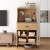 Coffee Bar Cabinet with Pegboard and Storage – Rustic Wood Buffet Cabinet