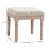 Vintage Tufted Ottoman 15.75" Beige Foot Stool with Rustic Wood Legs