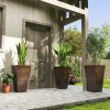 Set of 3 Tall Outdoor Planters, 28" Faux Wood Plastic Flower Pots with Drainage Holes