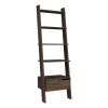 DEPOT E-SHOP Kobe Ladder Bookcase – Five Open Shelves with Drawer, Dark Walnut