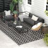 Outdoor Rug 9'x18' Reversible – Black & White Clover, Portable for RV & Camping