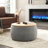 Round Storage Ottoman 2-in-1 – Velvet Upholstered Footstool and End Table, Dark Grey