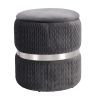 Modern Velvet Round Ottoman with Storage – Grey Tufted Upholstered Footrest with Hidden Storage