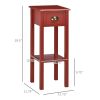 2-Tier Side Table with Drawer, Narrow End Table in Red for Living Room or Bedroom