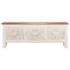 White Solid Acacia Wood TV Cabinet with Hand-Carved Design – Large Lowboard Storage