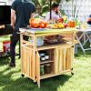 Outdoor Grill Cart with Stainless Steel Top, Solid Wood Kitchen Island with Wheels & Storage Cabinets