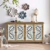 Farmhouse Accent Cabinet with 4 Carved Doors – Distressed Sideboard Buffet Storage Cabinet