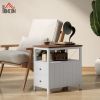 Side Table with Charging Station and USB Ports, Narrow End Table with Drawers and Shelf, White