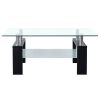 Black Tempered Glass Coffee Table with Dual-Layer Storage