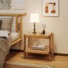 Rattan 2-Tier End Side Table with Tempered Glass Top & Acacia Wood Legs