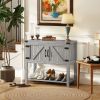 Farmhouse Double Door Coffee Bar Cabinet – Stone Gray Kitchen & Living Room Storage with Bottom Shelf