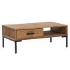 Industrial Coffee Table Solid Pine Wood with Drawer and Shelf – Brown
