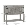 Farmhouse Double Door Coffee Bar Cabinet – Stone Gray Kitchen & Living Room Storage with Bottom Shelf