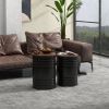 Round Storage Ottoman Set of 2, Nesting Ottomans with Wooden Lid and Hidden Storage