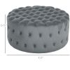 Round Ottoman Coffee Table with Velvet Upholstery, Button Tufted, Dark Gray