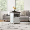 Side Table with Storage, End Table with Open Shelf, Cupboard & Wood Legs, Modern Farmhouse, White