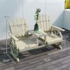 2-Seat Wooden Garden Bench with Table, Umbrella Hole, High Backrest & Armrests – Natural Wood