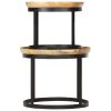 Round Side Table Set – Solid Mango Wood & Steel Floral Accent Tables (Brown & Black)