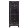 Jewelry Armoire with Mirror – 8 Drawers & 16 Necklace Hooks, 2 Side Swing Doors, Brown