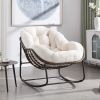 Outdoor Rattan Rocking Chair with Padded Cushion, Recliner Rocker for Porch, Patio & Living Room, White