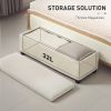 Beige Corduroy Storage Bed Bench with Steel Frame and Foam Cushion