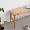 Natural Oak Wood Dining Bench with Handwoven Cane Seat