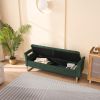 67.9-Inch Green Velvet Storage Bench with Armrests and Hidden Storage