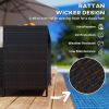 Outdoor Storage Cabinet with Wicker, Acacia Wood Top & Open Shelf