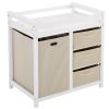 White Pine Wood Baby Changing Table with Storage Drawers and Fabric Bag