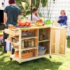 Outdoor Grill Cart with Stainless Steel Top – Solid Wood Kitchen Island with Wheels