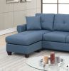 Blue Glossy Polyfiber Reversible Sectional Sofa with Chaise