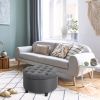 Storage Ottoman Bench Round Button Tufted Linen-Touch Grey – Footstool with Hidden Storage