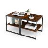 2-Tier Square End Table Set of 2, 20 Inch Rustic Brown Side Tables for Living Room & Bedroom