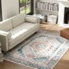 4x6 Vintage Machine Washable Area Rug with Non-Slip Backing – Brown & Blue