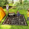 Reversible Outdoor Rug – Waterproof Plastic Straw, 9'x12', Black & Beige Rhombus with Carry Bag
