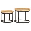 Round Side Table Set – Solid Mango Wood & Steel Floral Accent Tables (Brown & Black)