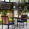 Outdoor Dining Chair Set of 2 with Cushions, Navy Blue & Brown