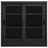 Anthracite Steel Sliding Door Cabinet with Tempered Glass – Adjustable Shelves and Lock