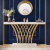 Gold Console Table with Faux Marble Top – Modern Entryway and Hallway Table with Storage Shelf