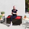 Outdoor Rattan Storage Bench with Cushion Patio Storage Seat