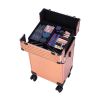 4-in-1 Rolling Makeup Case with Draw-Bar – Interchangeable Aluminum Organizer, Rose Gold