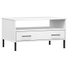 White Solid Pine Wood Coffee Table with Drawer – Rectangular Living Room Table