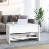 High Gloss White Coffee Table, Rectangular Engineered Wood with Hidden Storage